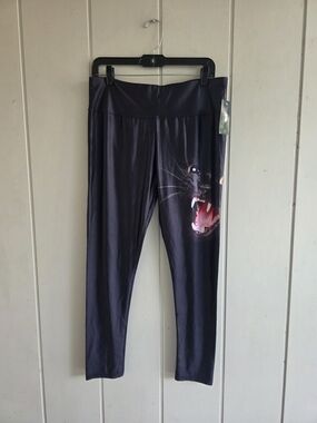 Lotus Leggings Black Relistic Cat XXL New With Tags Hot Yoga Workout Cat Lover